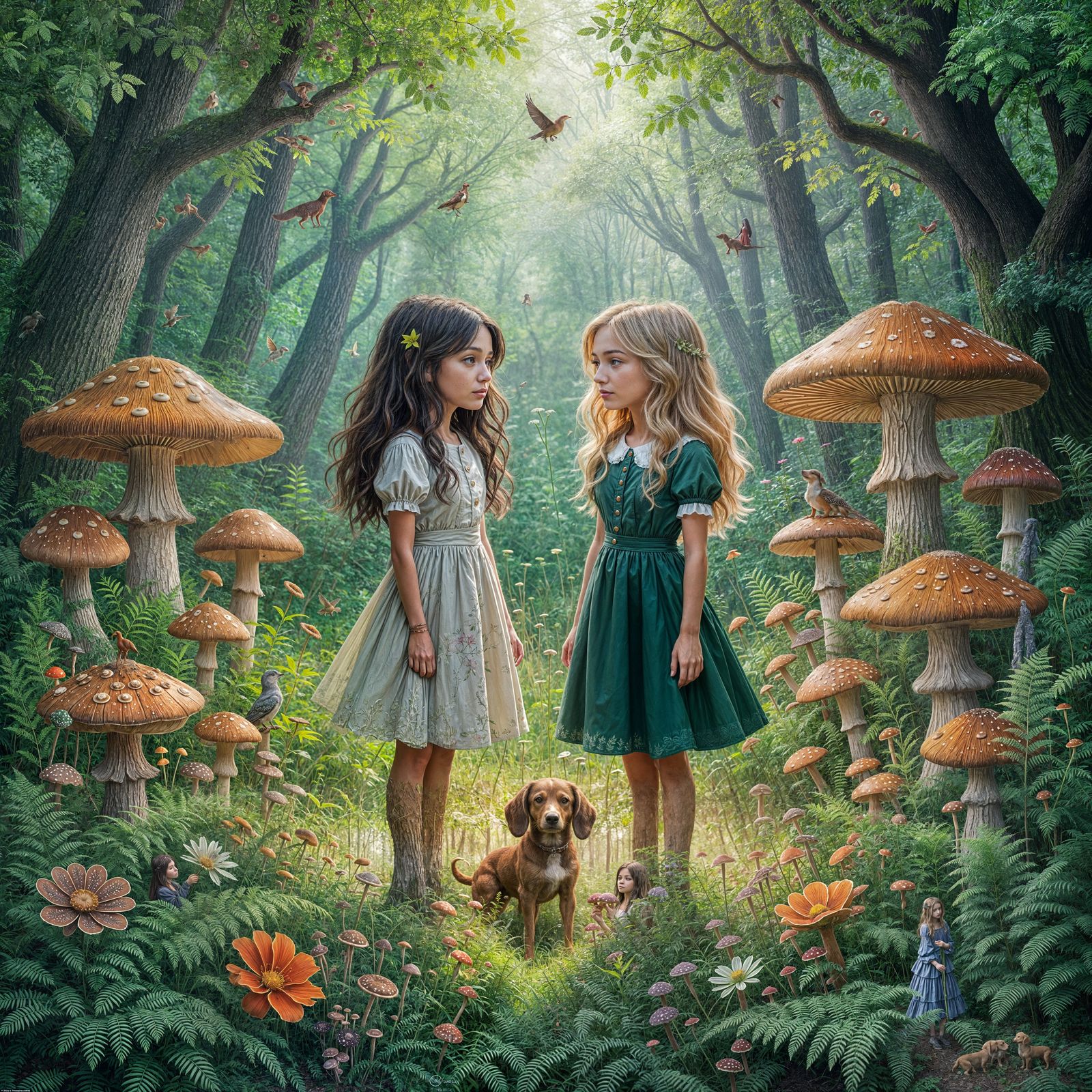 Enchanted Forest Clearing with Mushroom Circle, Realistic St...