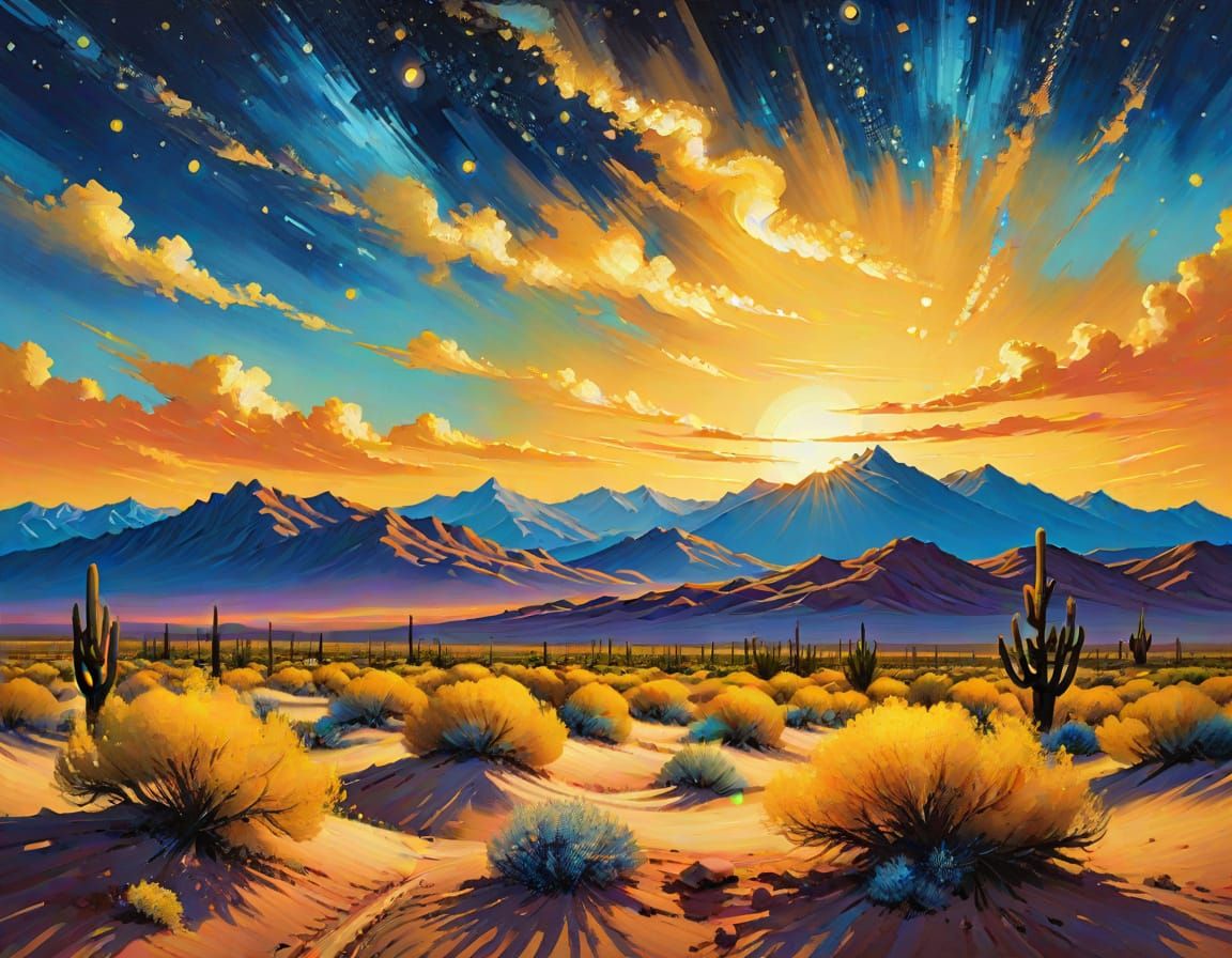 Desert Starry Night in Post-Impressionist Style