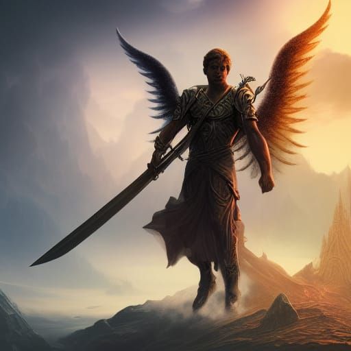 Archangel Michael Battles Shadow King in Matte Painting