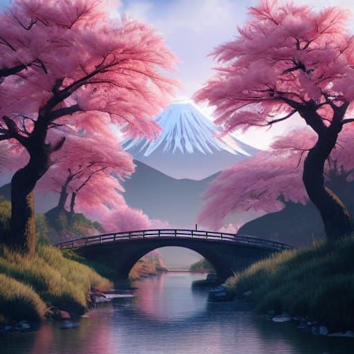Ancient Sakura Trees Beneath Mount Fuji's Dawn