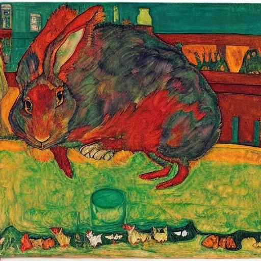 Grotesque Rabbit Drinking: Expressionist and Abstract Art