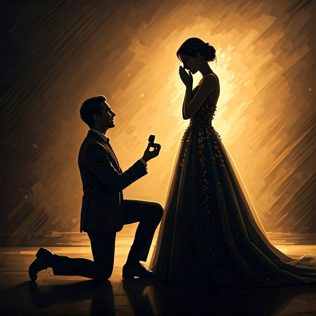 Romantic Proposal Silhouette in 19th Century Style