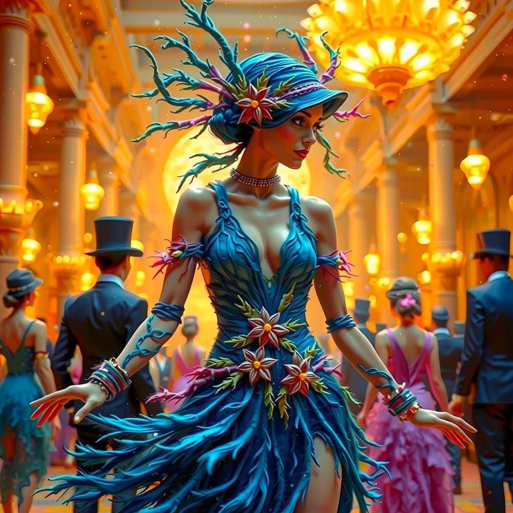 Vintage Flapper Girl Dances in Dreamy Ballroom