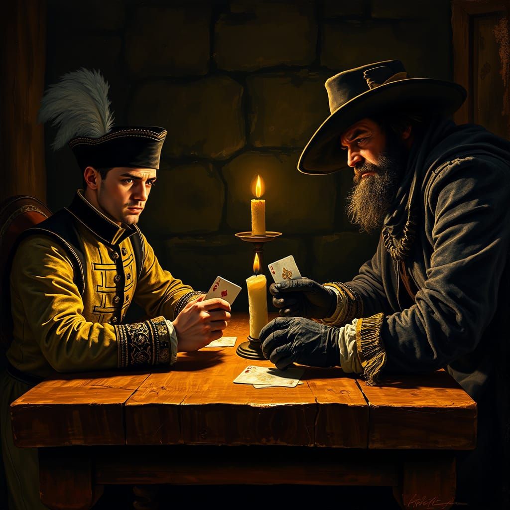 Tense Card Game in a Dark, Baroque Setting