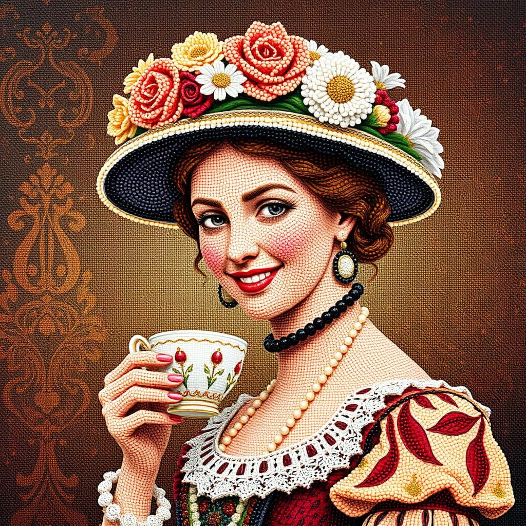 Victorian Noblewoman Portrait in Beadwork Style
