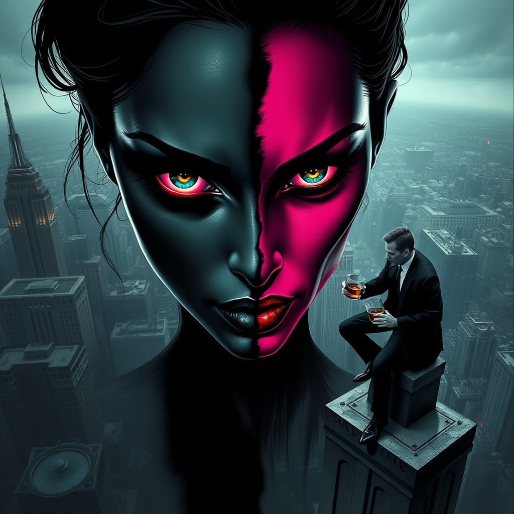 Monochromatic Woman in Gritty Urban Landscape