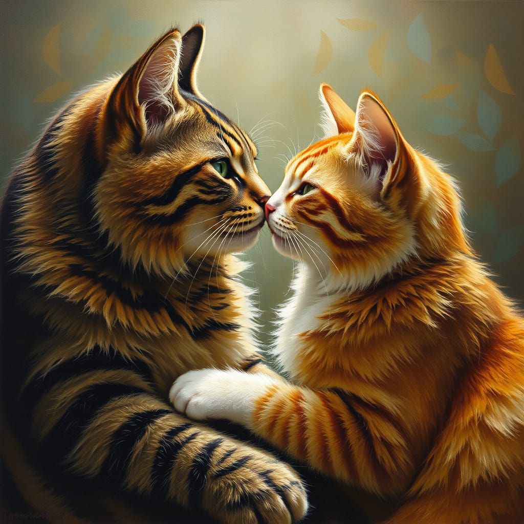 Whimsical Feline Romance in Oil