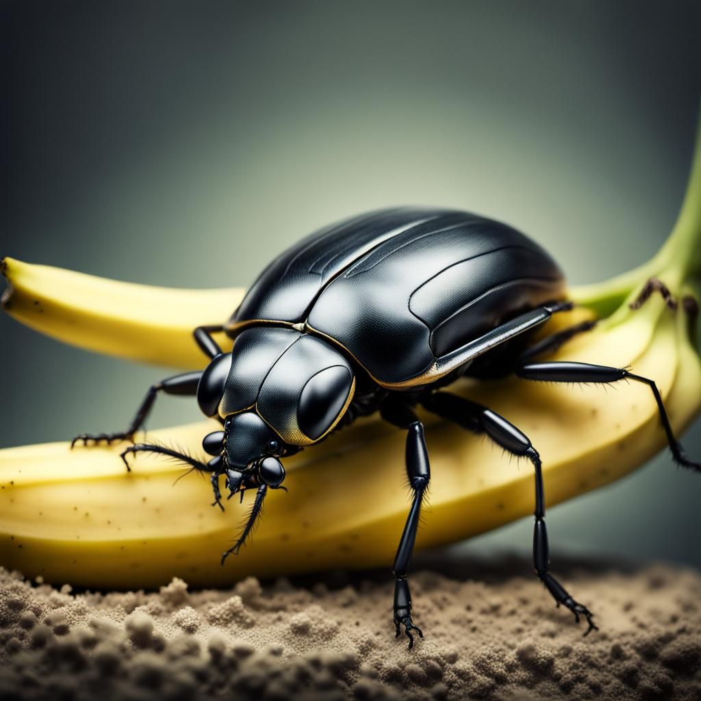 Surrealistic Beetle on Banana Skin: Cinematic Film Still