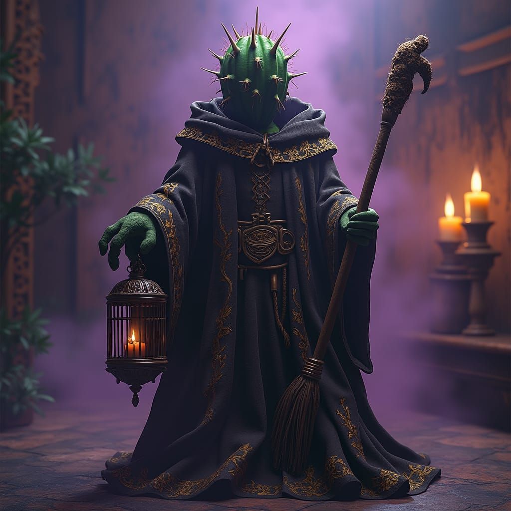 Mystical Cactus Creature in Dark Fantasy Style