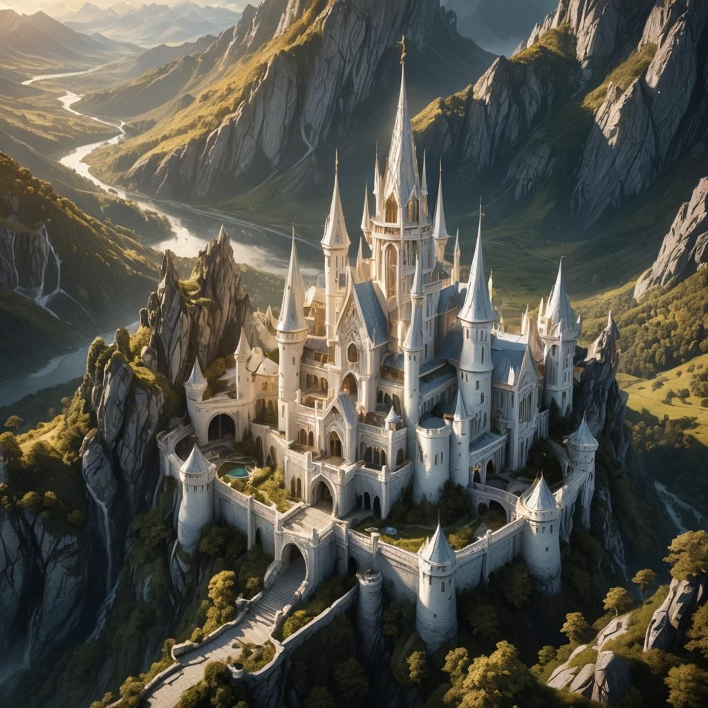 Aerial Elven Castle in the Mountains: Digital Matte Painting