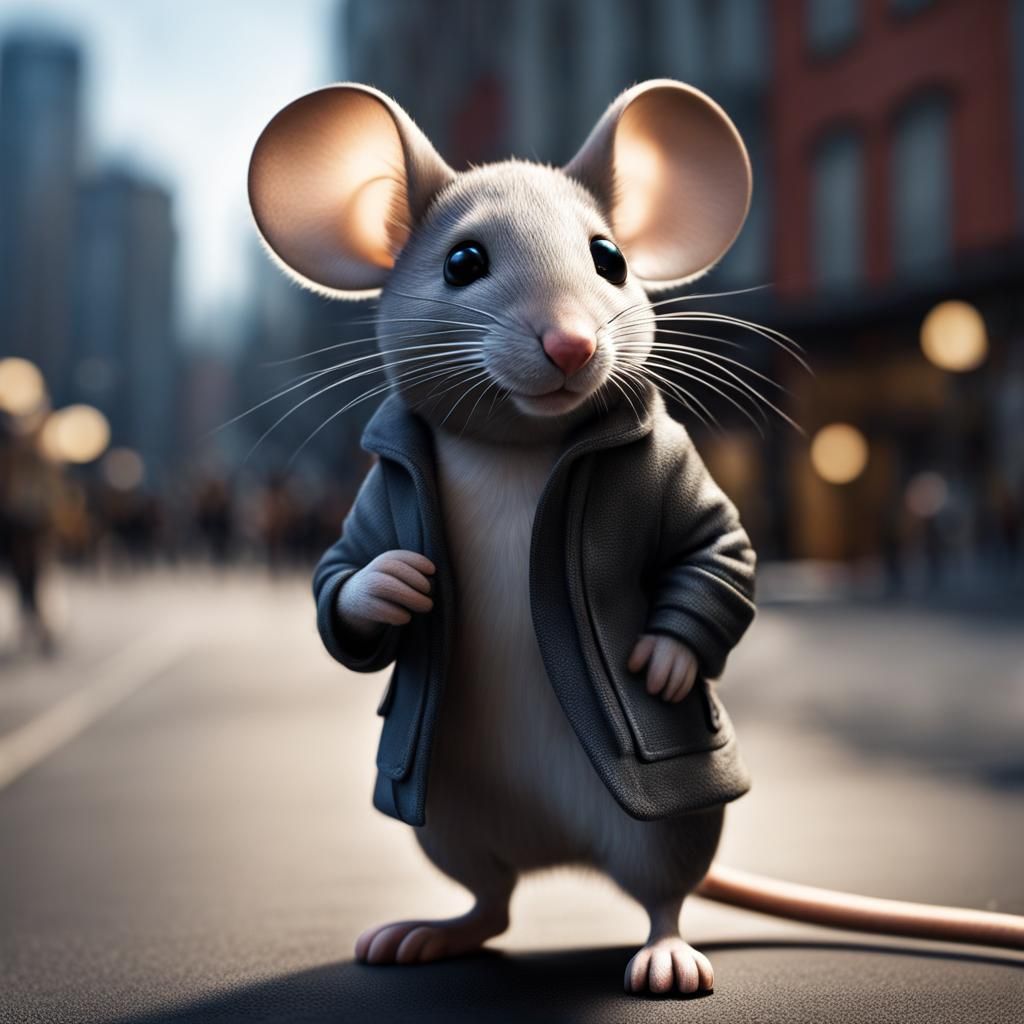Giant Mouse Walks Through City, Photorealistic