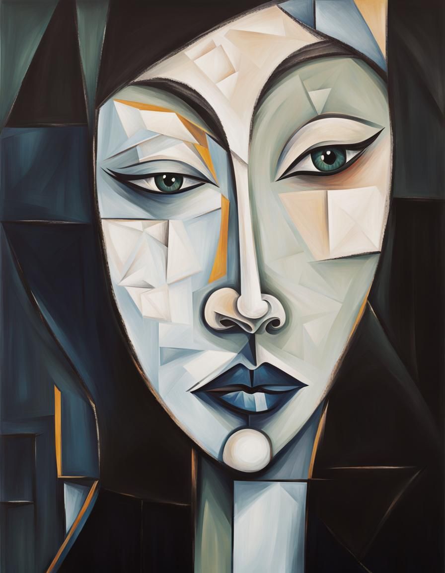Cubist Woman Portrait in Geometric Environment