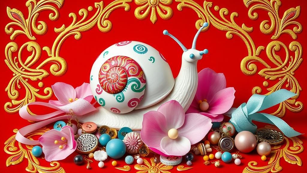 Whimsical Snail Still Life with Gold Filigree