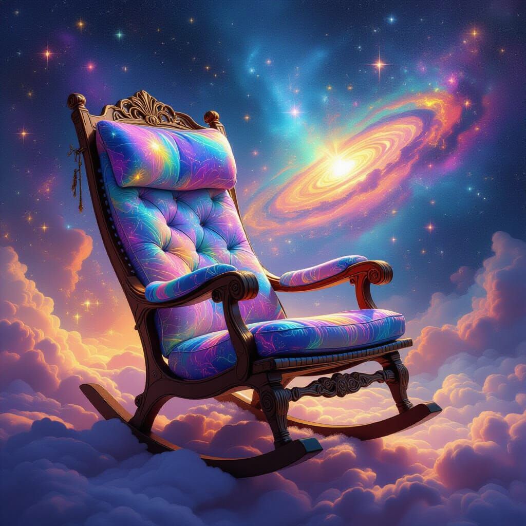 Cosmic Rocking Chair in Holographic Astral Illustration Styl...