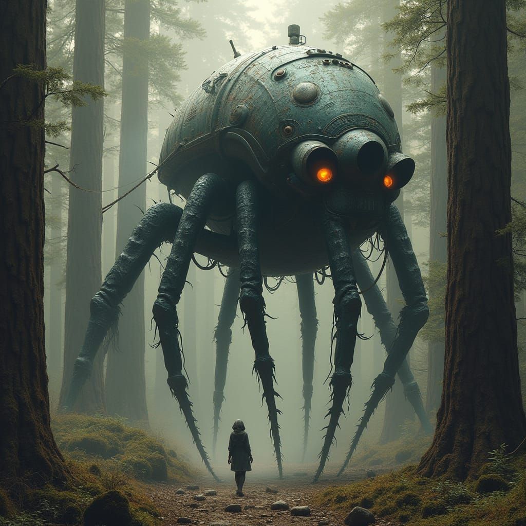 Time Traveler in Redwood Forest of Ancient, Organic Building...