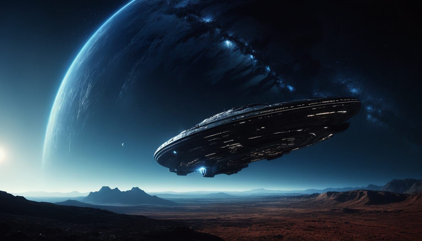 Cosmic Dawn: Spaceship Ascends into the Starry Skies