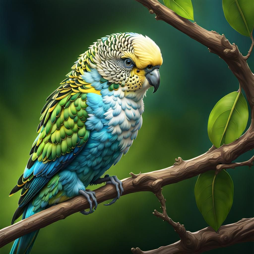 A pretty budgie, deep in thought