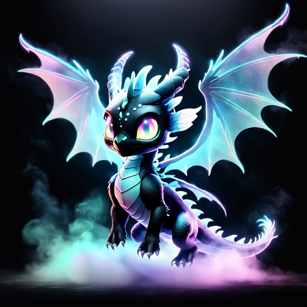 Cosmic Baby Dragon in Pastel Light Wings