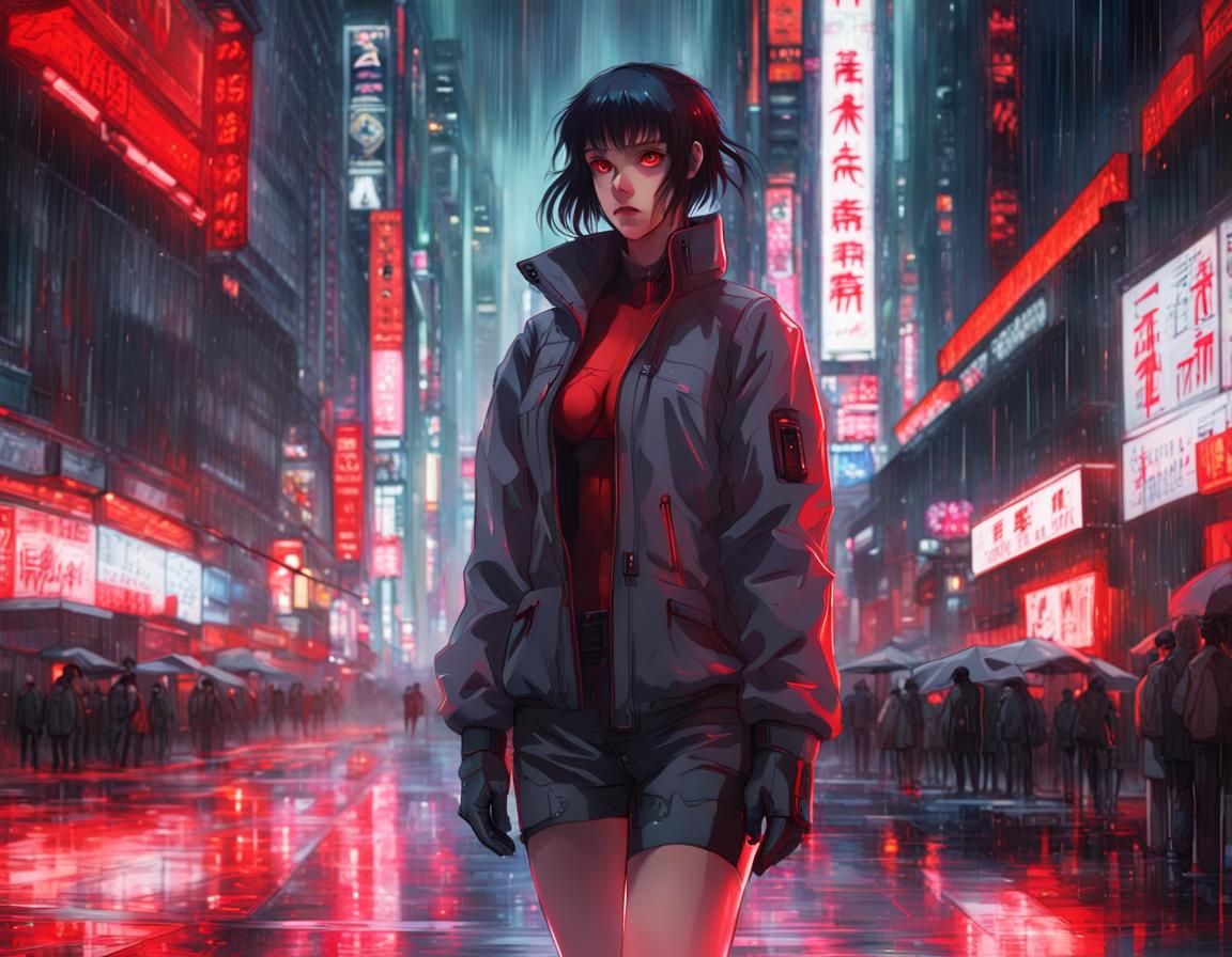 Ghost in the Shell Anime Art: Neon Cityscape