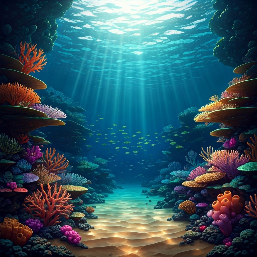 Tranquil Underwater Scene With Glowing Coral and Luminescent...