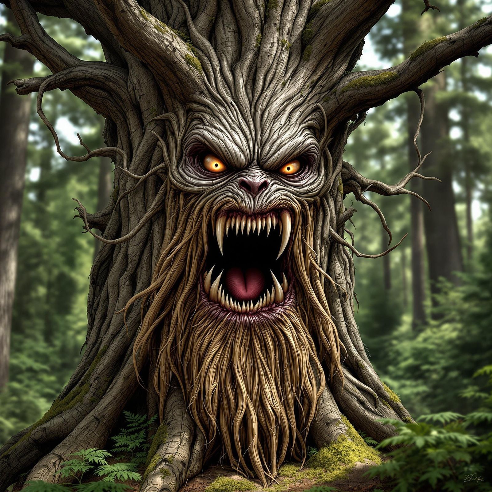 Ancient Tree Sage in Cyberpunk Anime Style