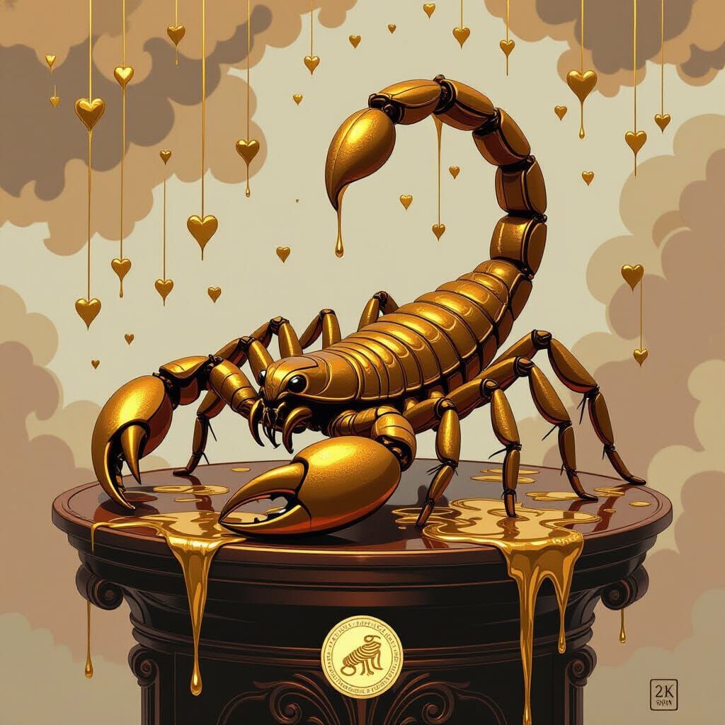 Golden Scorpion on Copper Pedestal
