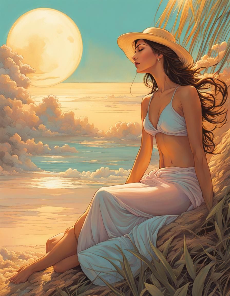 Goddess Sunbathing in Pastel Hues: Character Illustration