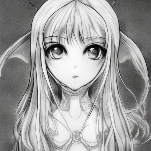 Anime Witch Portrait in White Ink Style