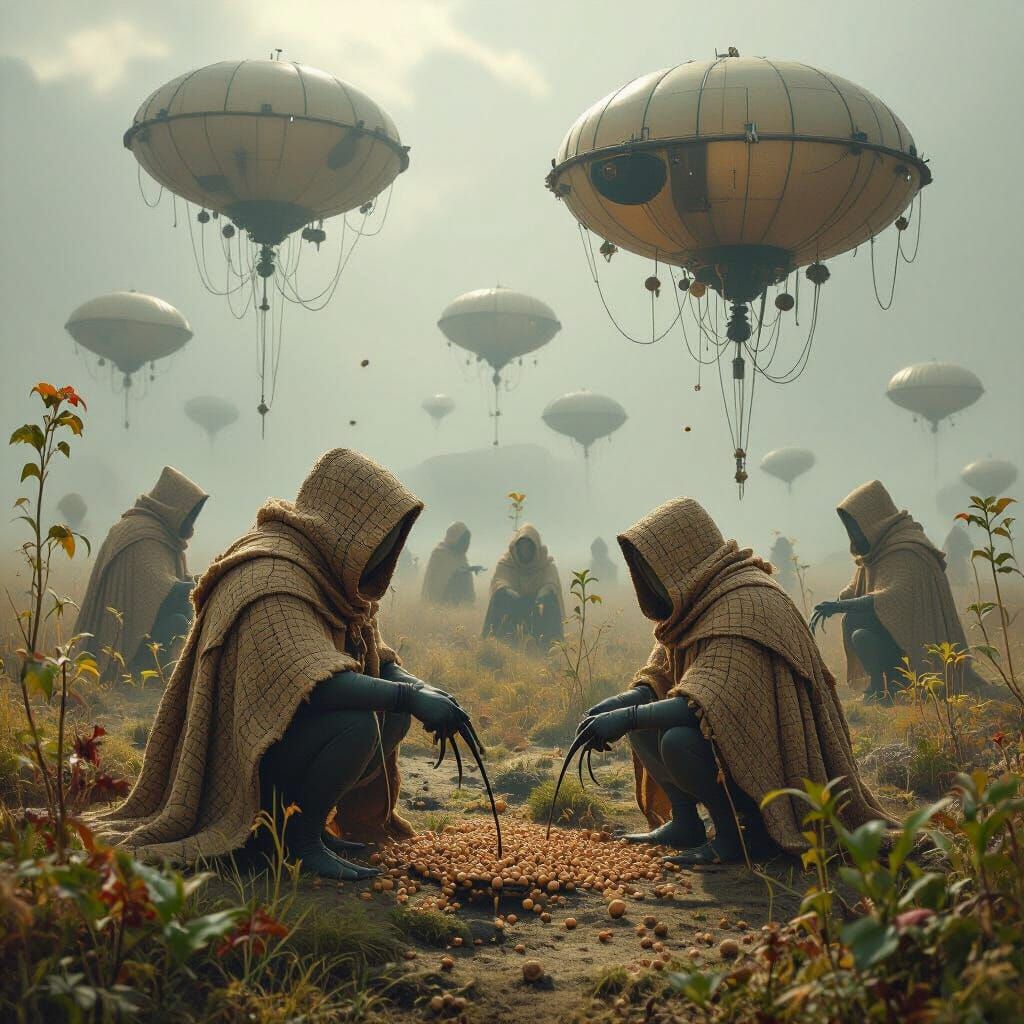 Surreal Biomechanical Landscape with Airborne Creatures