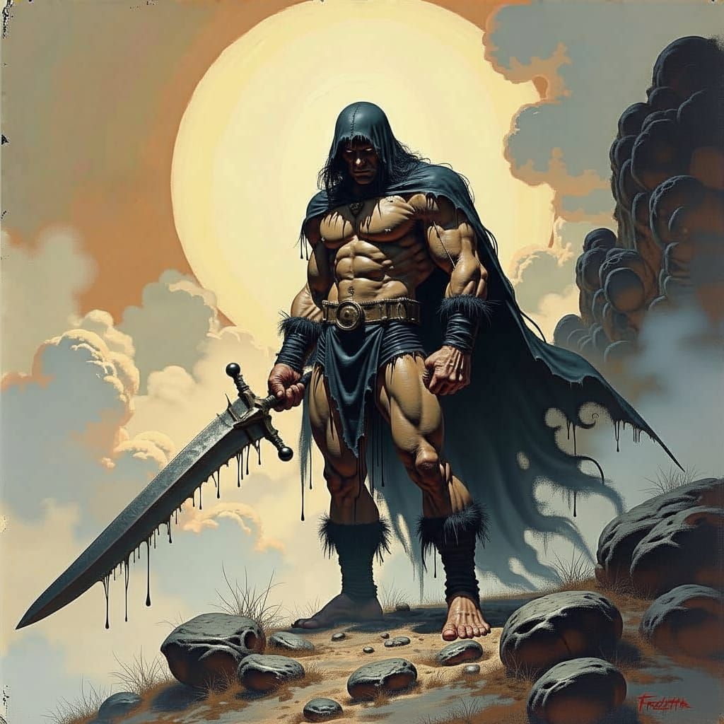 Grimdark Fantasy Warrior in Frazetta Style
