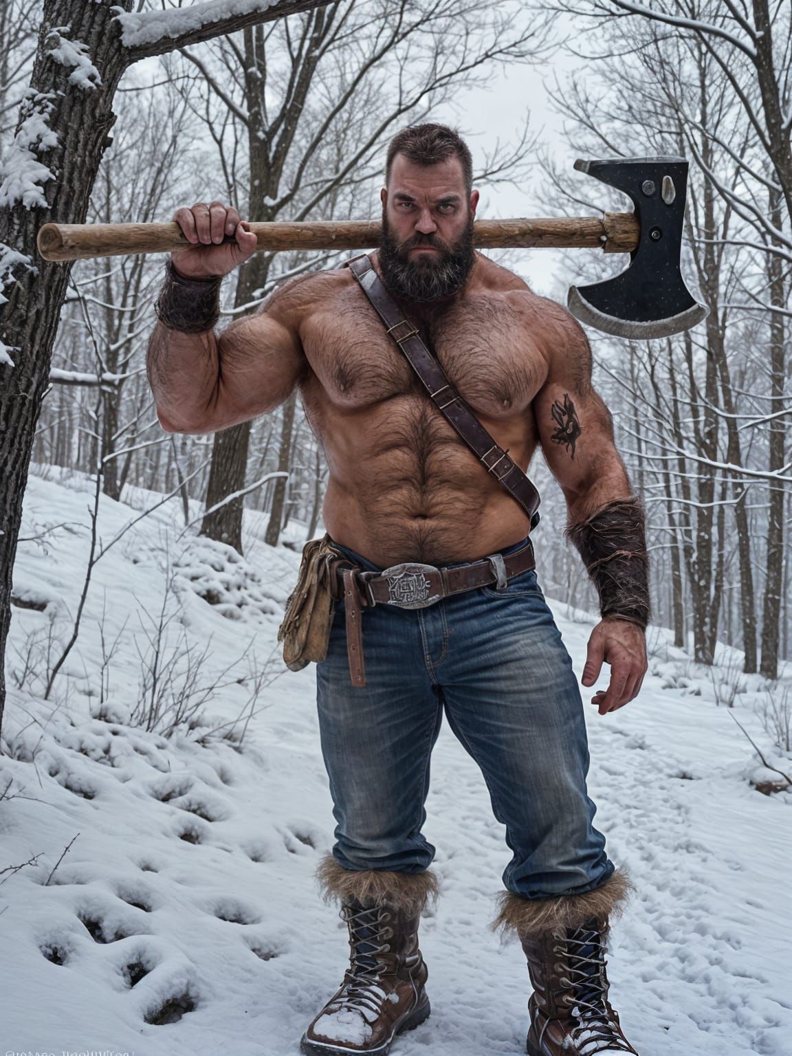 Viking Lumberjack Wrestler in Hyper-Realistic Portrait