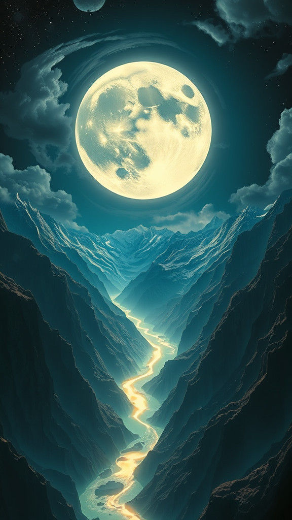 Dramatic Moonlit Landscape with Celestial River