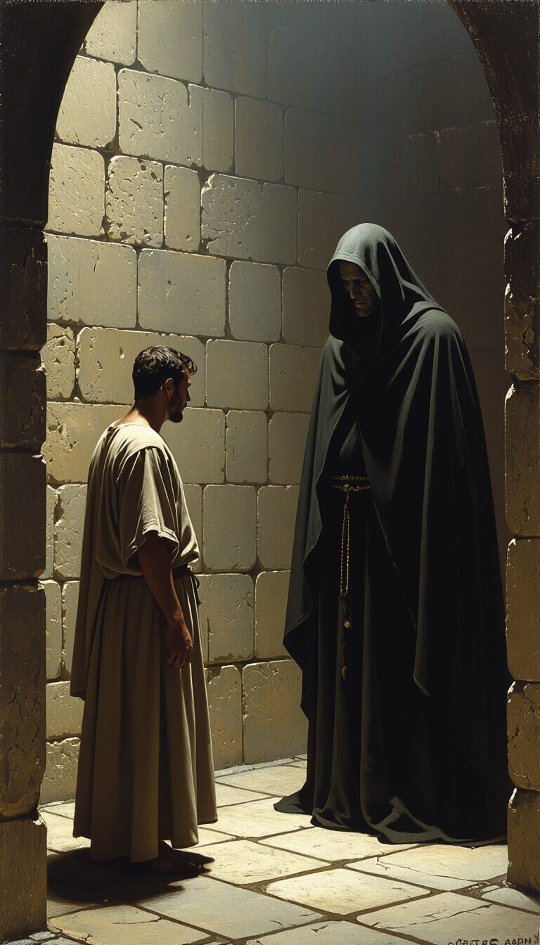 Stern Monk in Dim Room, Inspired by Baroque Art