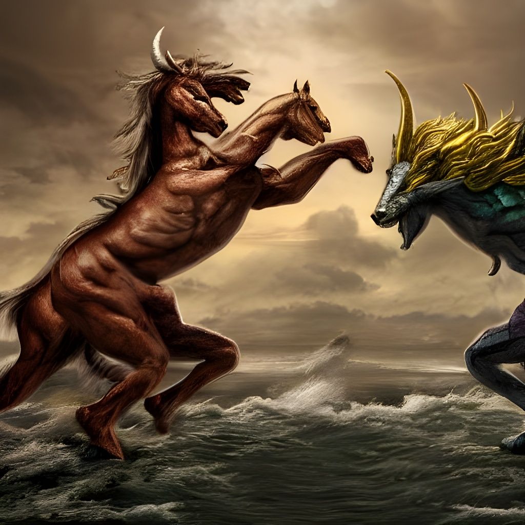 Mythical Creatures Clash in Detailed Matte Painting