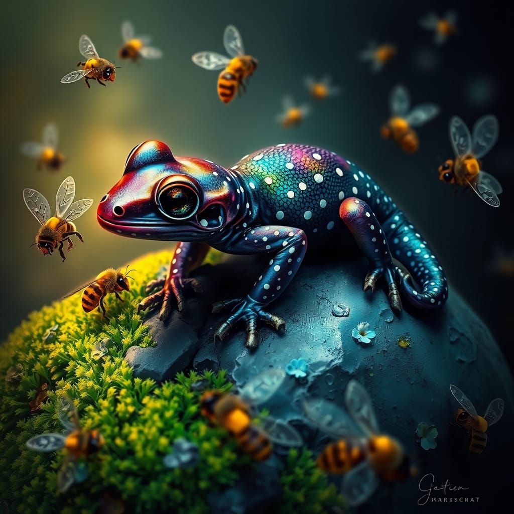 Mystical Black Dragon Gecko in Whimsical Wonderland