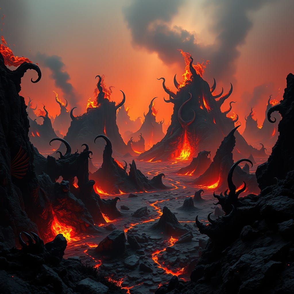 Avernus, Abandoned Hellscapes in Fiery Orange Hues, as Demon...