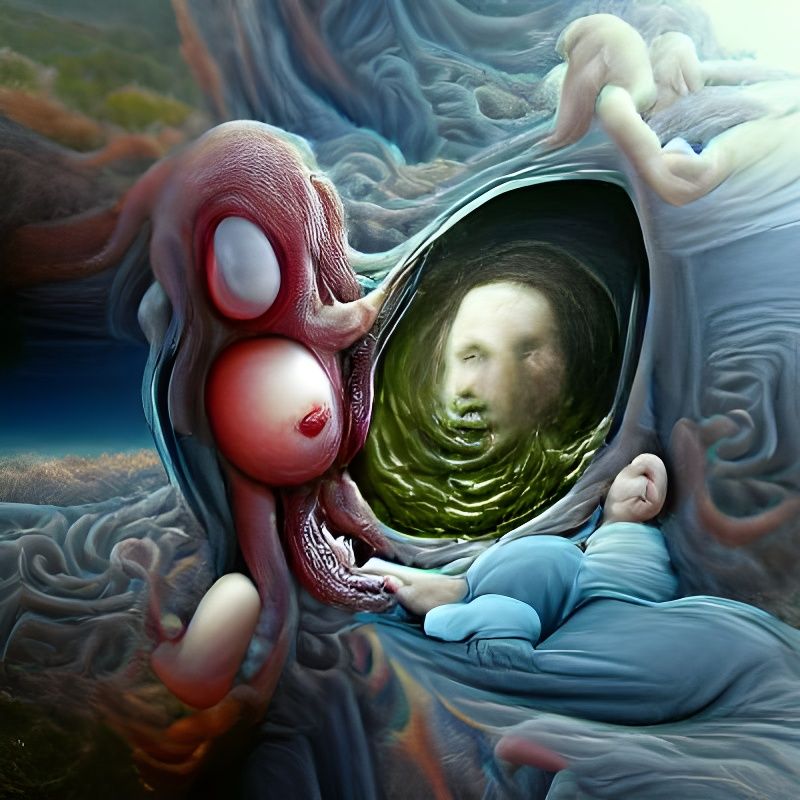 Cosmic Birth: A Surreal Oil Painting