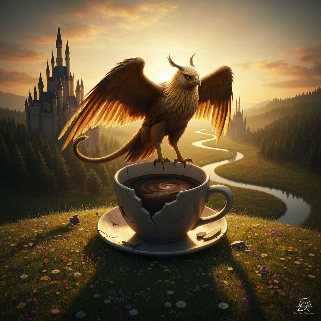 Griffin on Coffee Cup: Fantasy Landscape