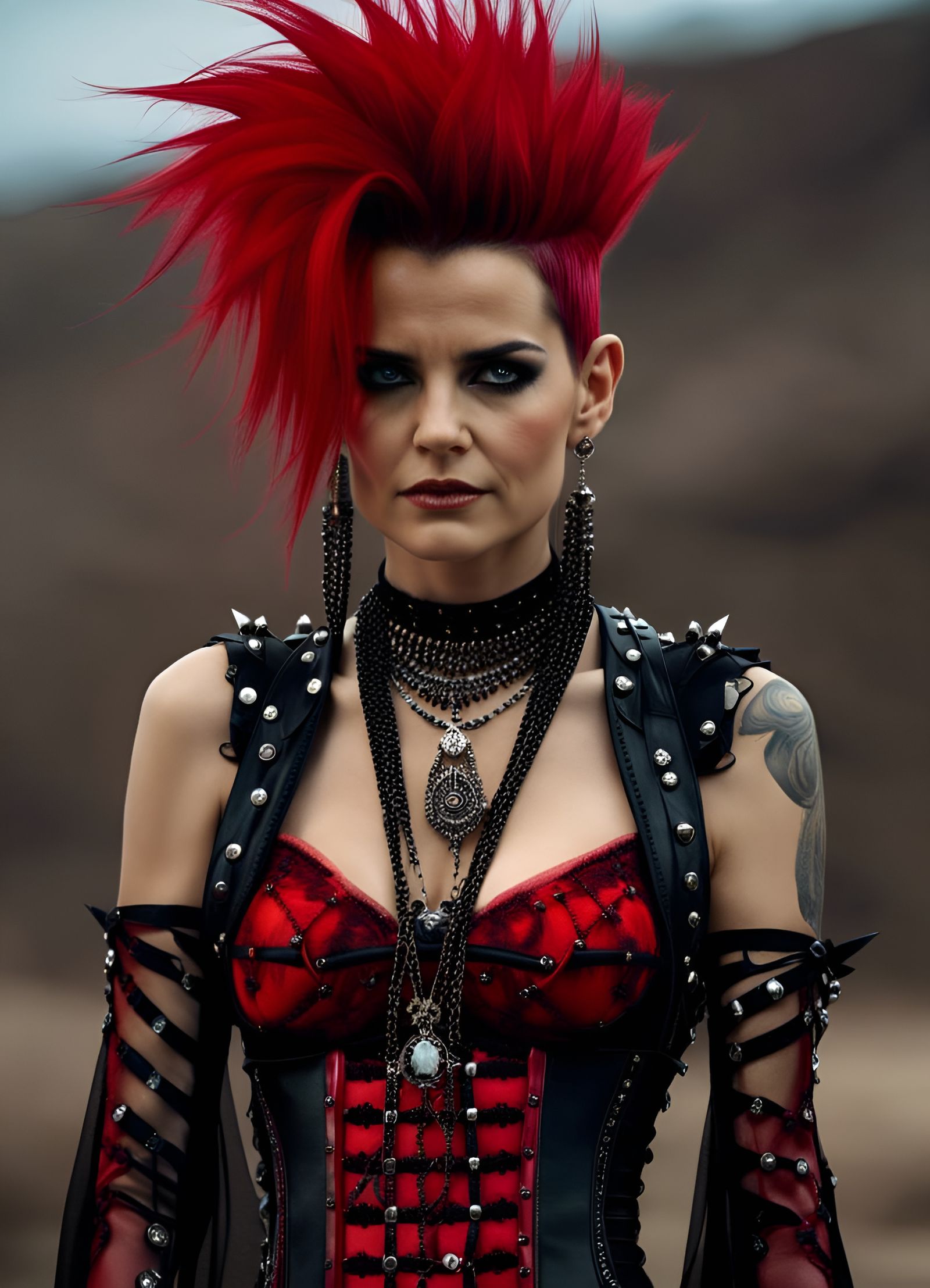 Deathrock Goth Girl in Red Bikini: Detailed Portrait