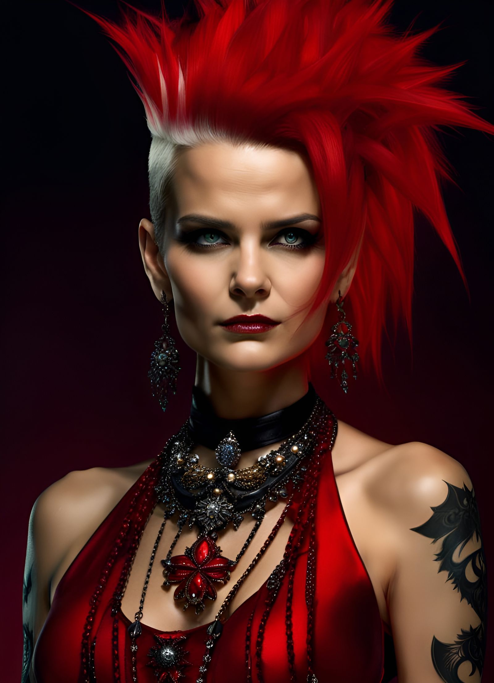 Deathrock Goth Woman in Red Bikini Portrait