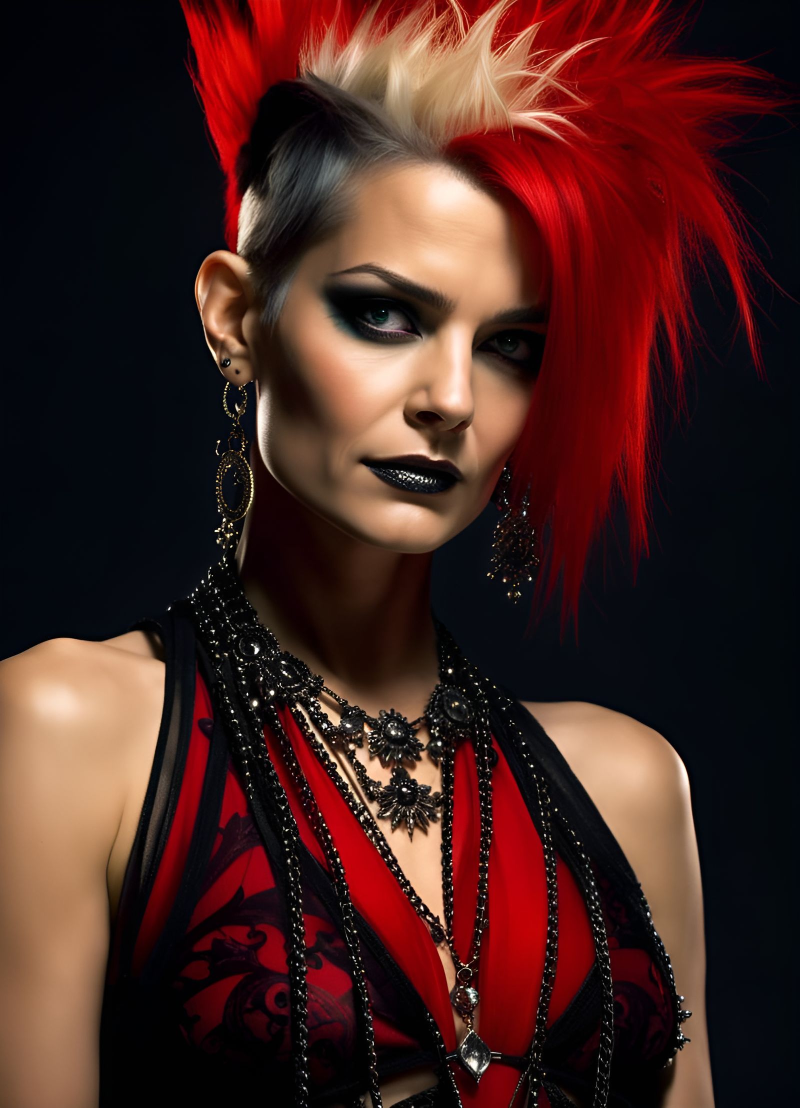 Deathrock Goth in Red Bikini: Ultra Detailed Portrait