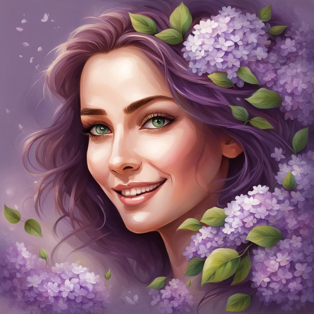 Gracious Woman with Lilacs: Detailed Matte Painting