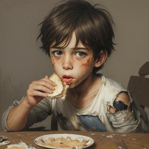 Innocent Boy Eating: Oil Painting by Gurney
