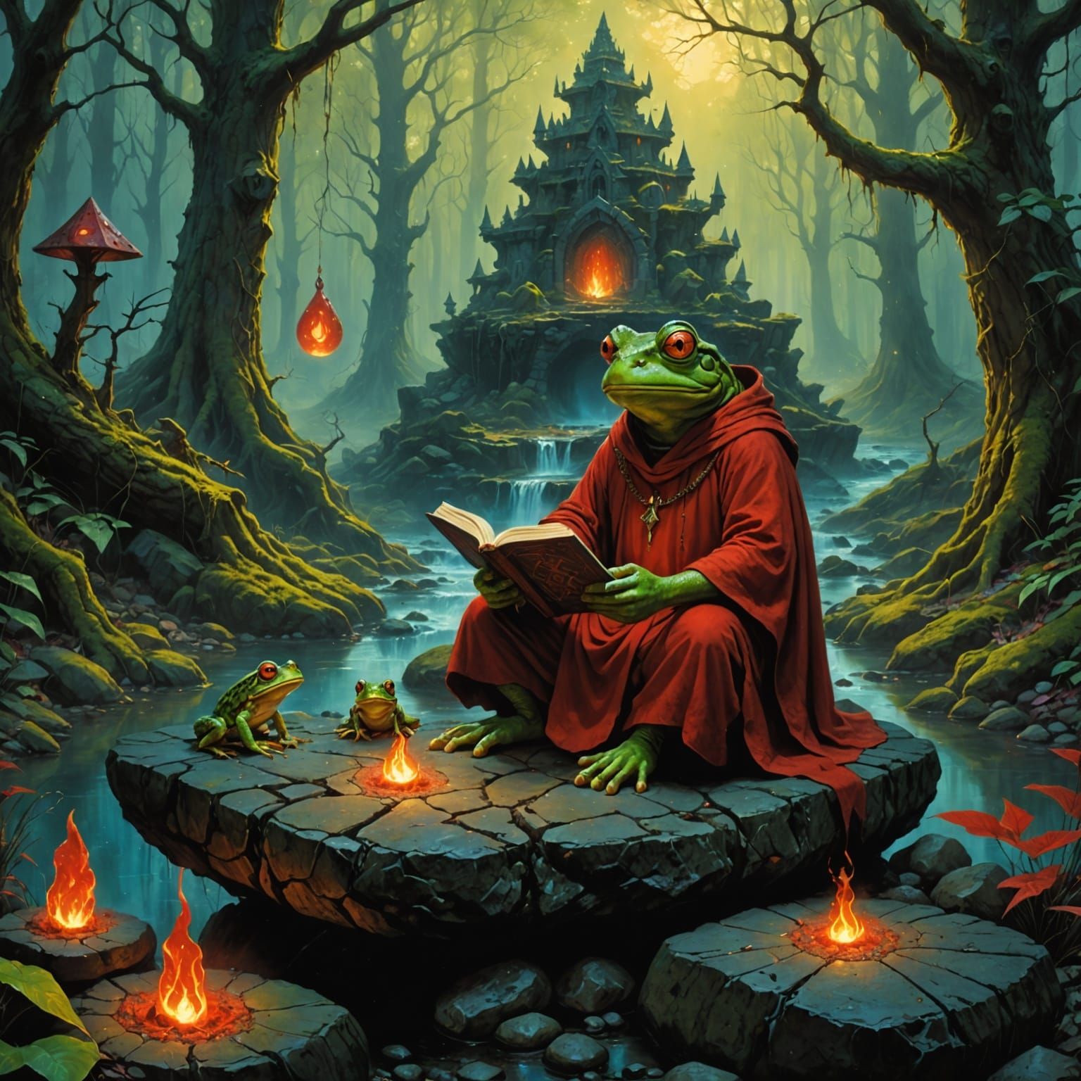 Dark Fantasy Frog Mage Master Monk in Mystic Forest