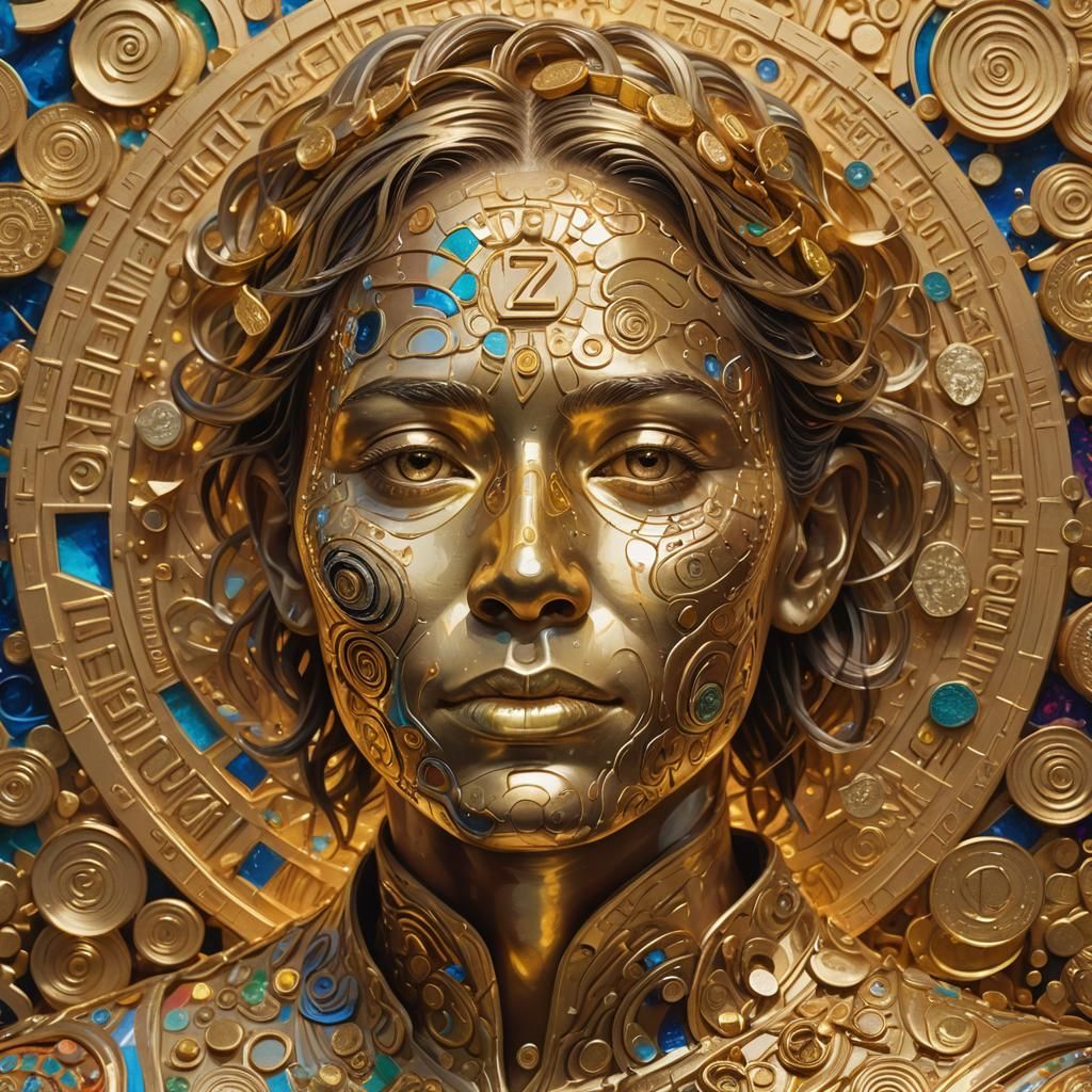 Face Encased in Gold Energy Field, Hyperrealistic Concept Ar...
