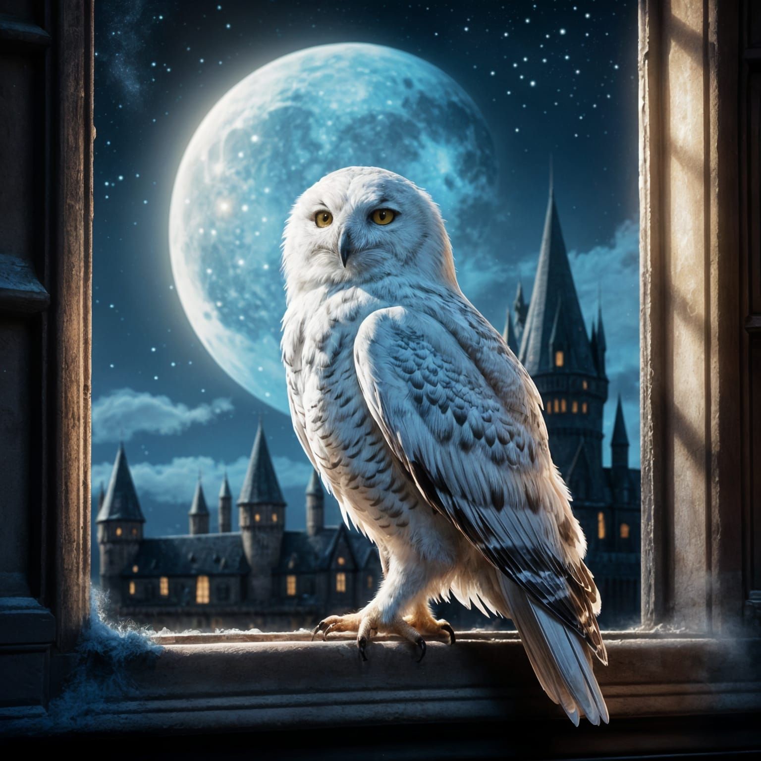 Hedwig at Hogwarts in Moonlit Monochrome