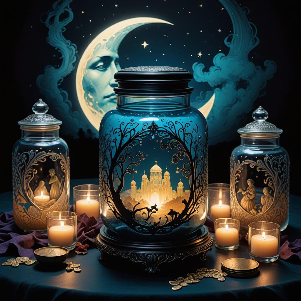 Ethereal Crystal Jar in Art Nouveau Style