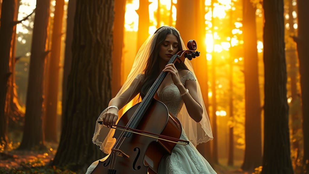 Ethereal Wedding in a Gothic Cathedral Forest at Sunset