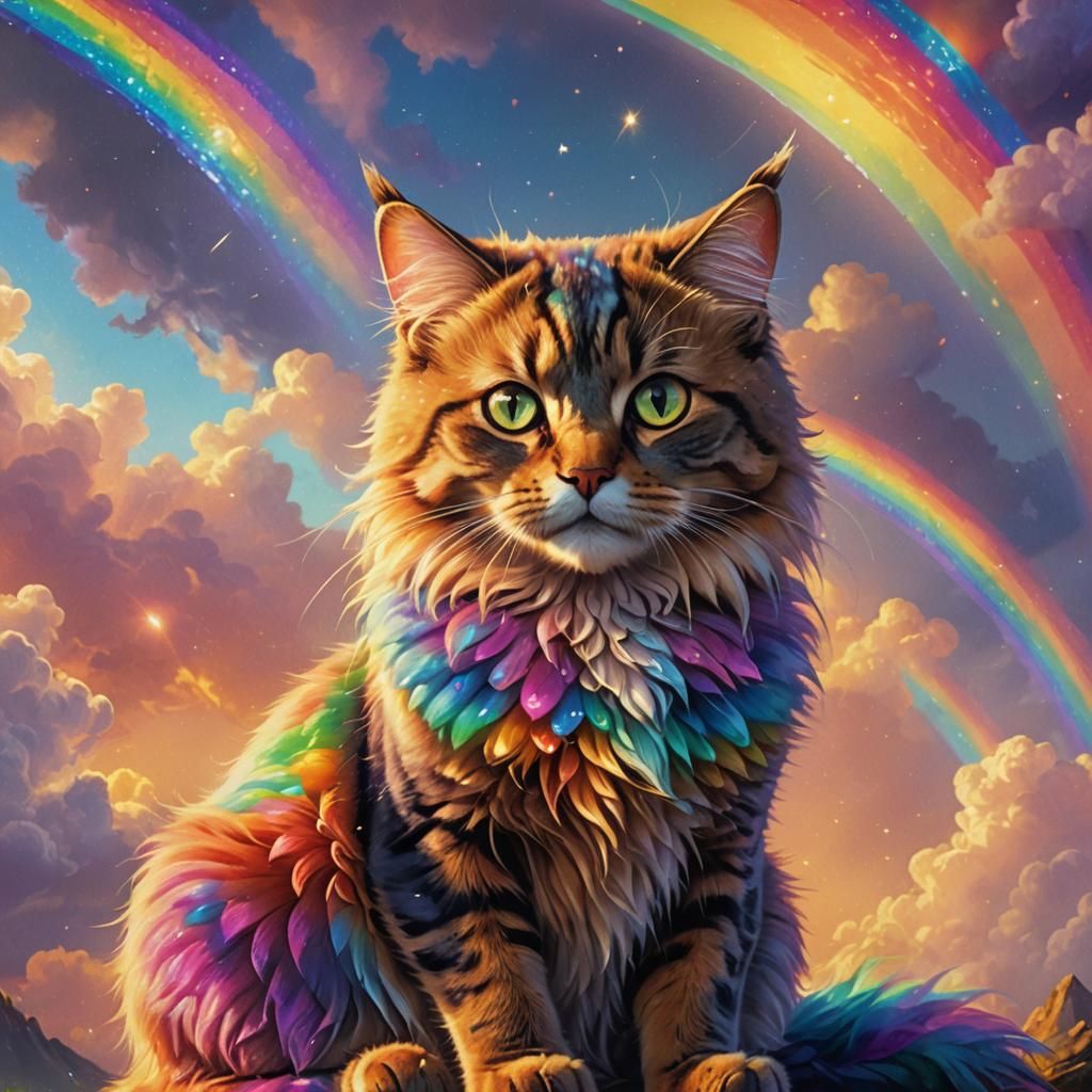 Rainbow Cat Fantasy Art in Rutkowski Style