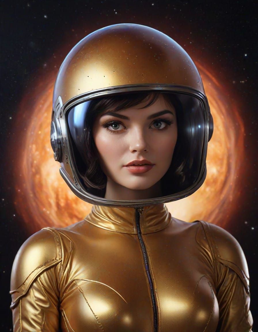 Beautiful Retro Futuristic Space Goddess in Skintight Spaces...
